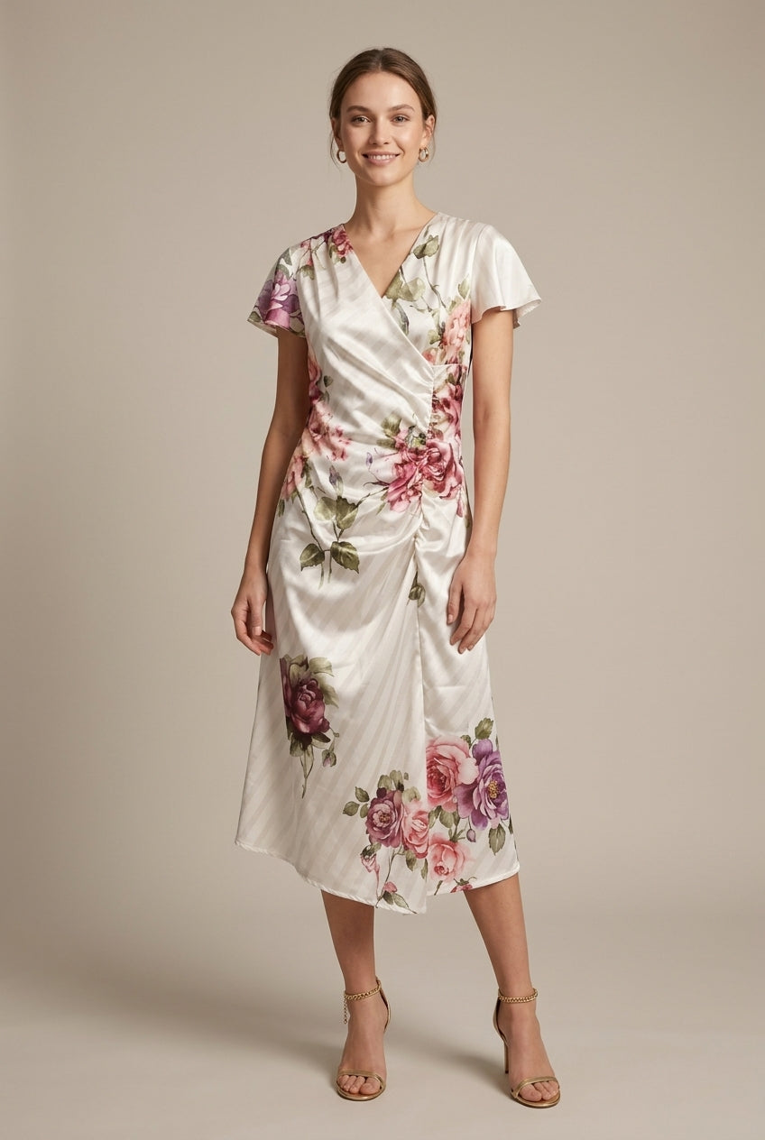 Solange wrap floral striped midi dress, view 1