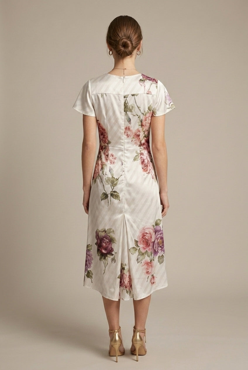 Solange wrap floral striped midi dress, back view