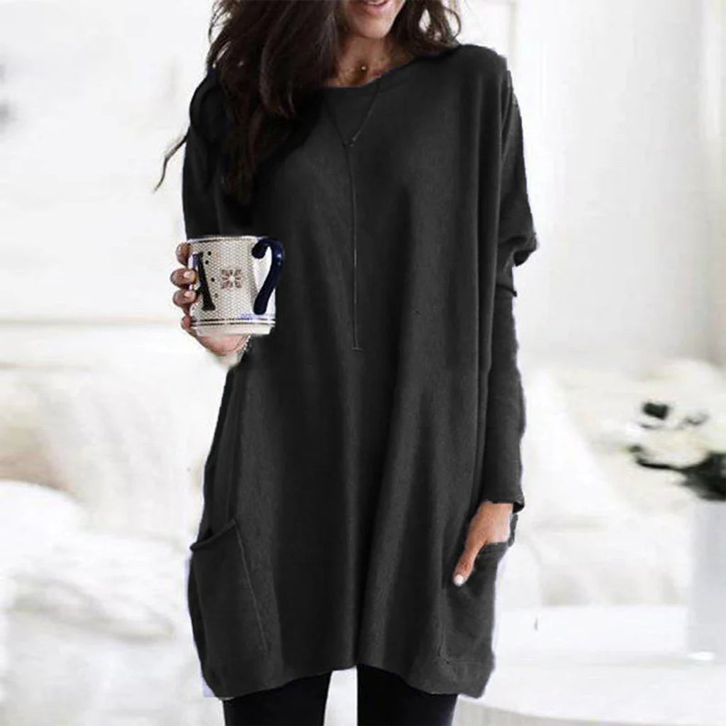Solene Oversized Tunic With Pockets, Black