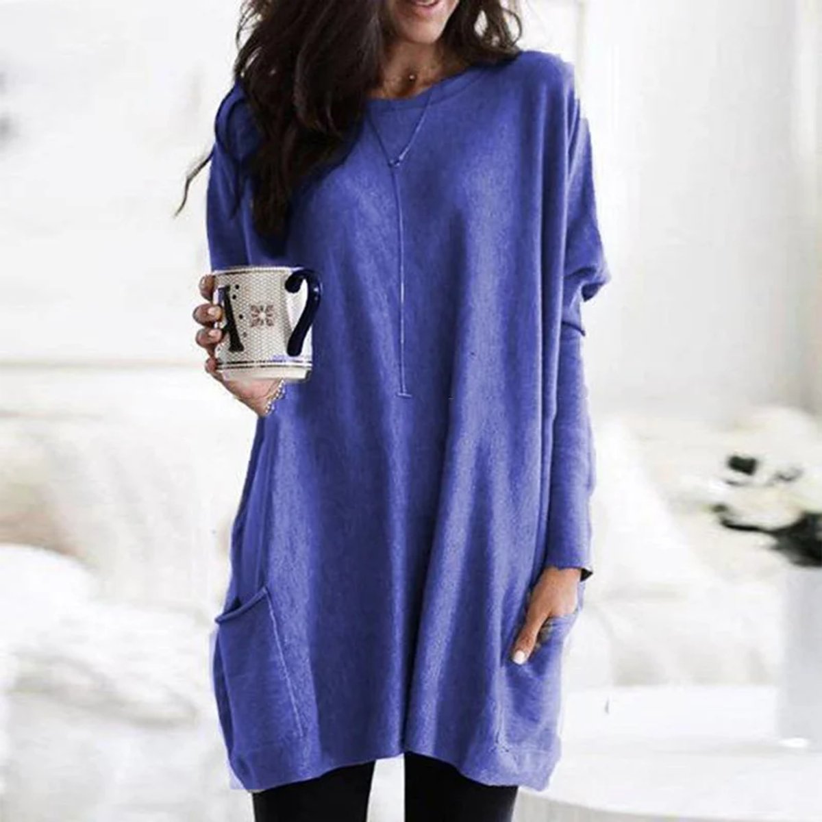 Solene Oversized Tunic With Pockets, Blue