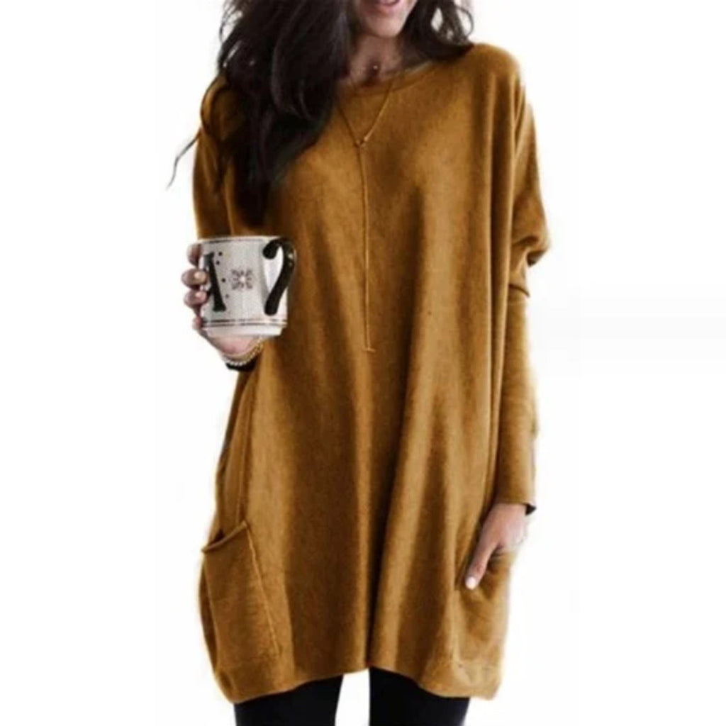 Solene Oversized Tunic With Pockets, Brown