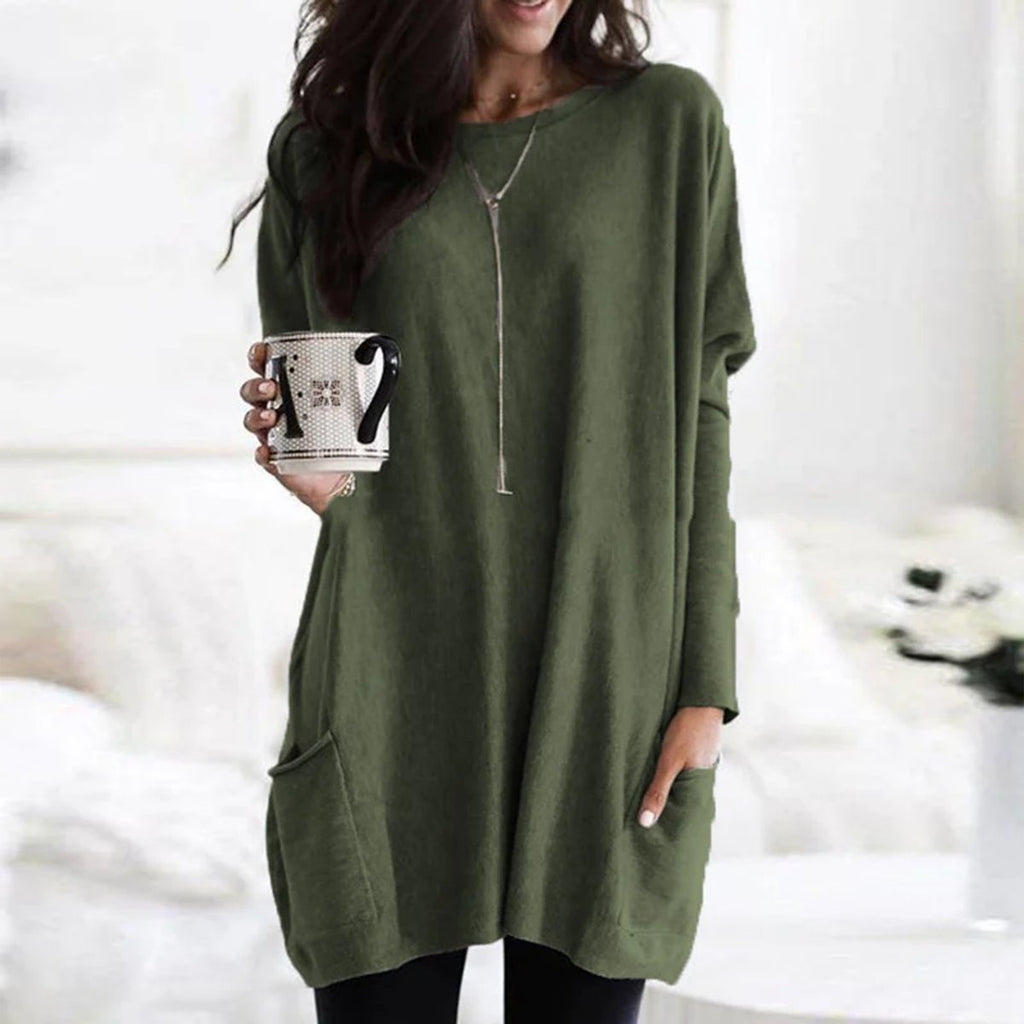 Solene Oversized Tunic With Pockets, Green