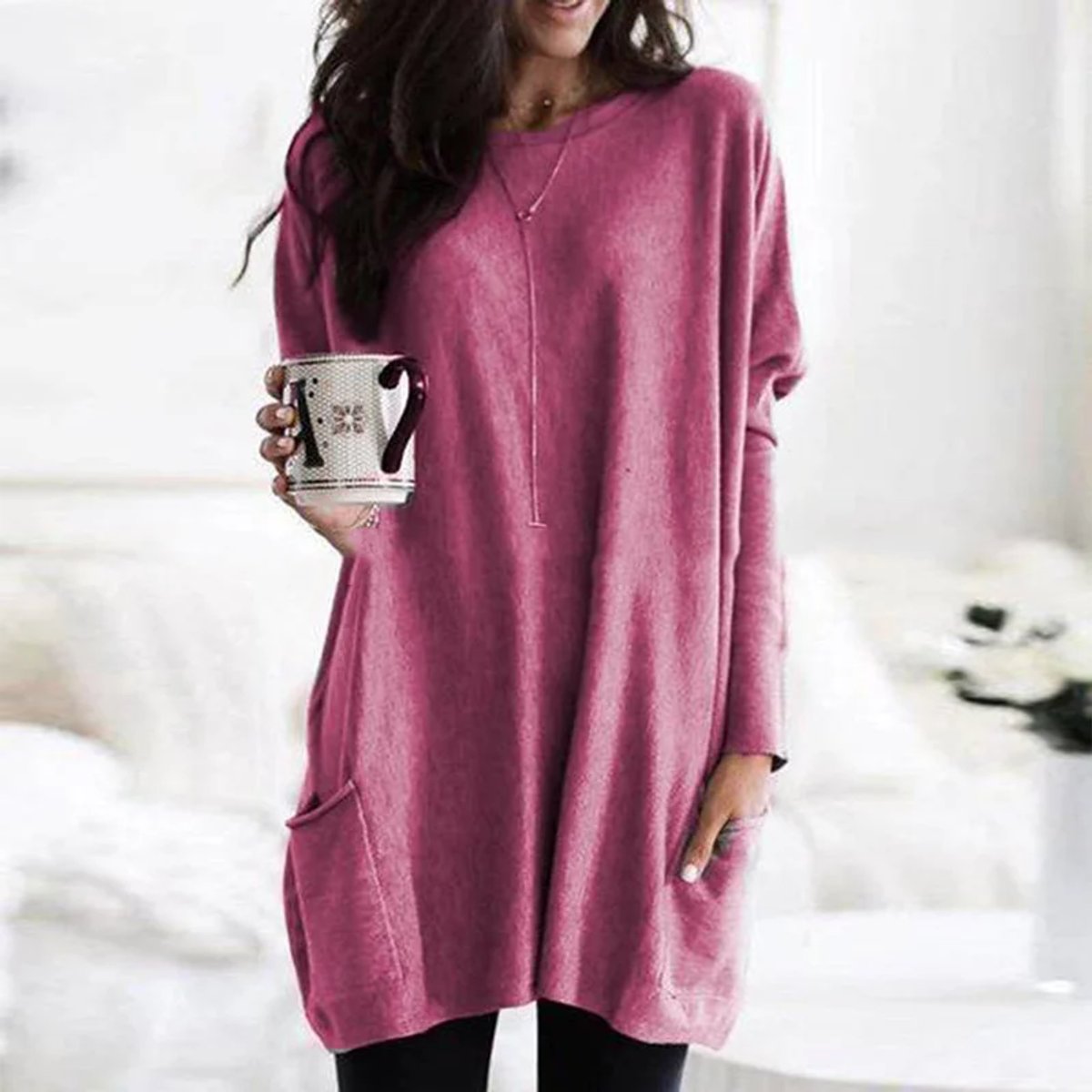Solene Oversized Tunic With Pockets, Pink