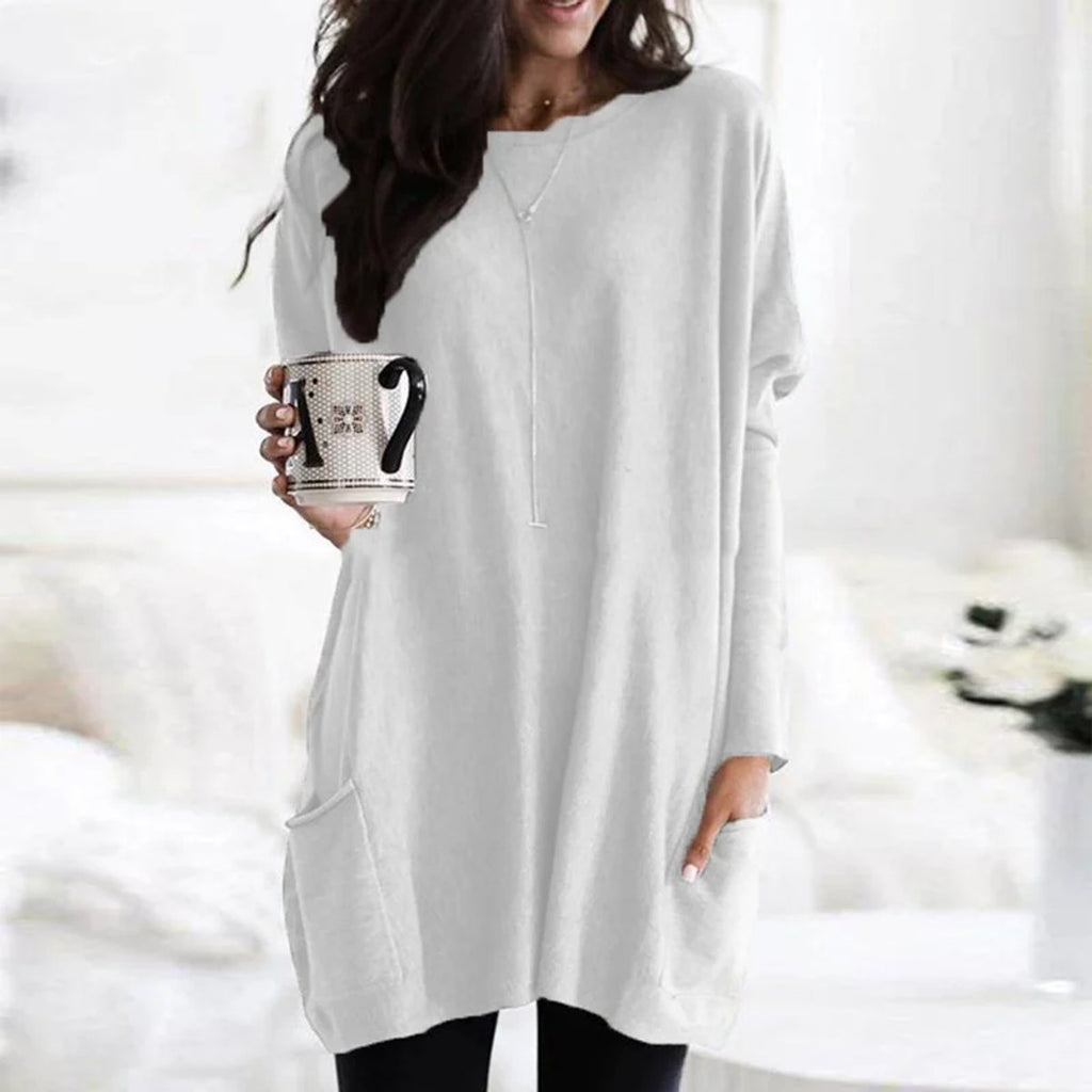 Solene Oversized Tunic With Pockets, White