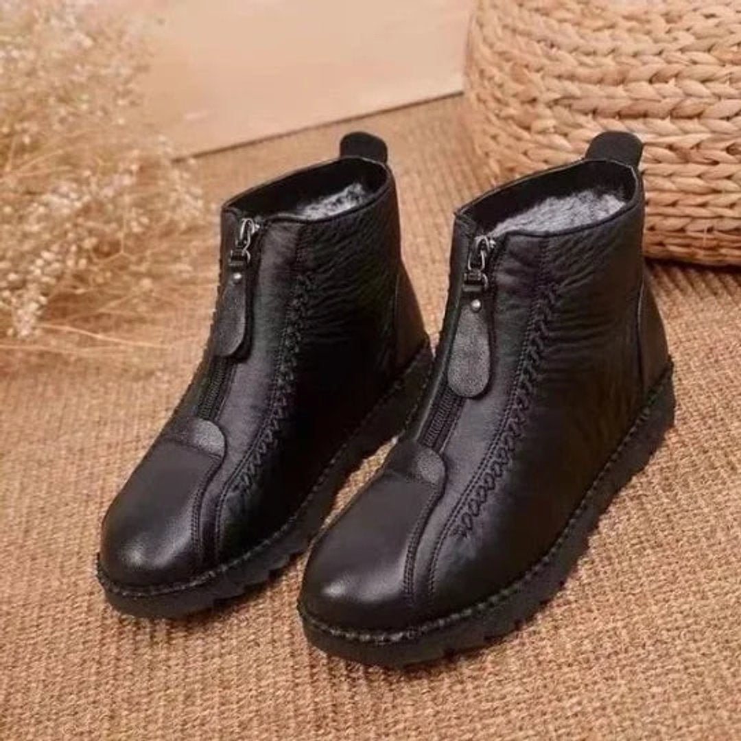 Stella Fleece-Lined Leather Ankle Boots, Black