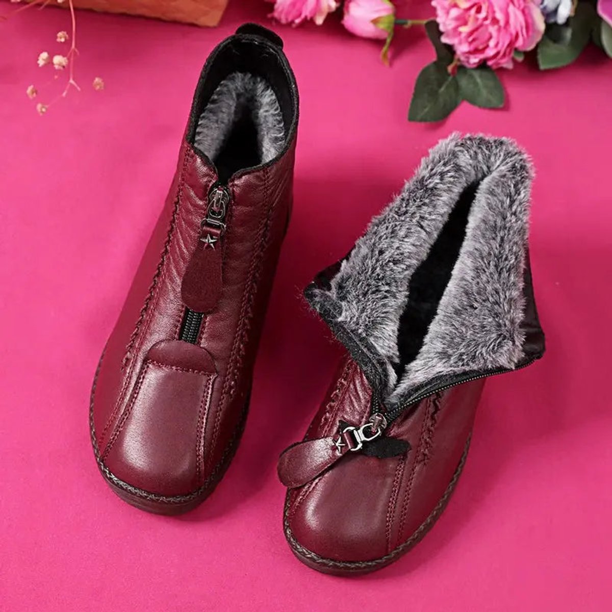 Stella Fleece-Lined Leather Ankle Boots, detail view