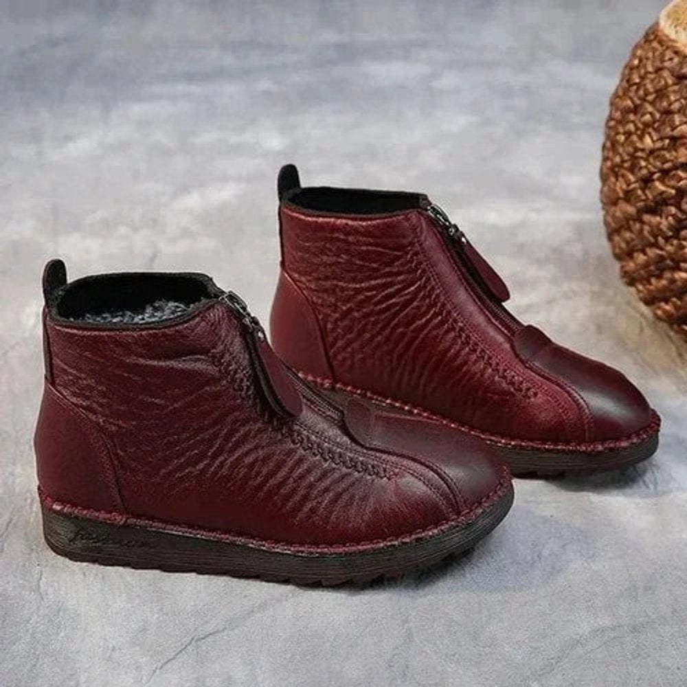Stella Fleece-Lined Leather Ankle Boots, Red