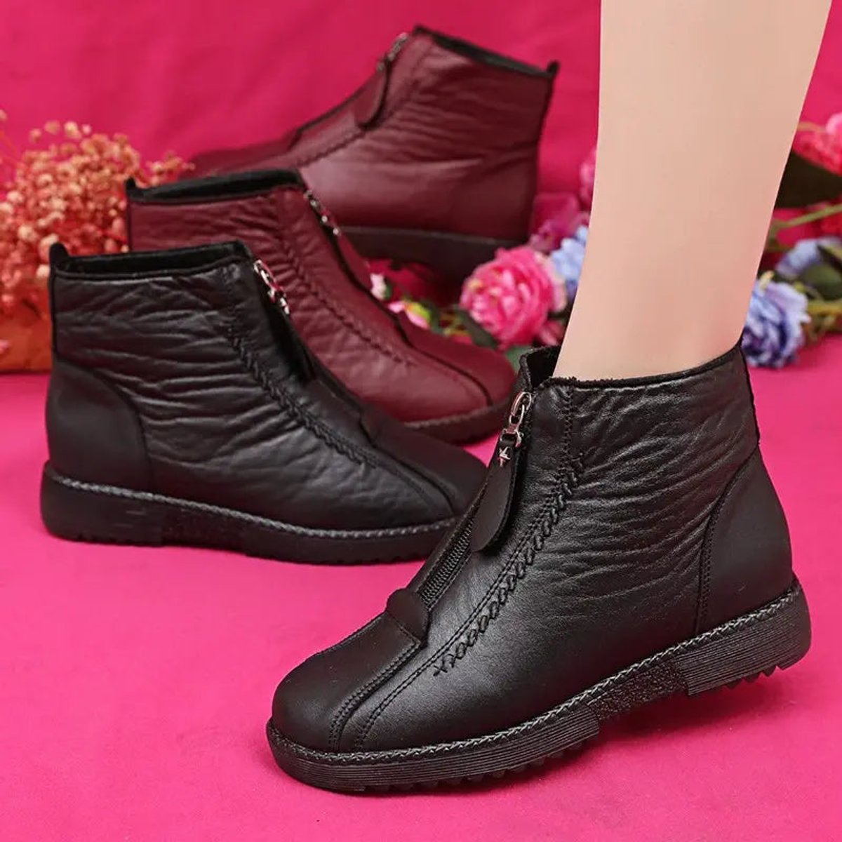 Stella Fleece-Lined Leather Ankle Boots, side view