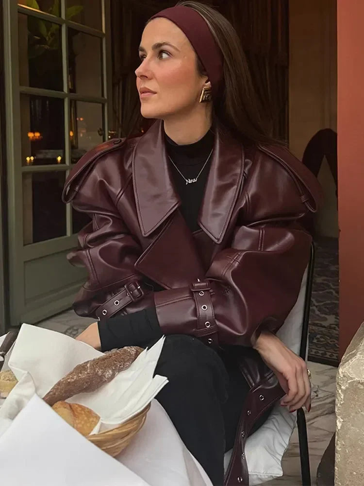 Talia Oversized Belted Biker Jacket, back view