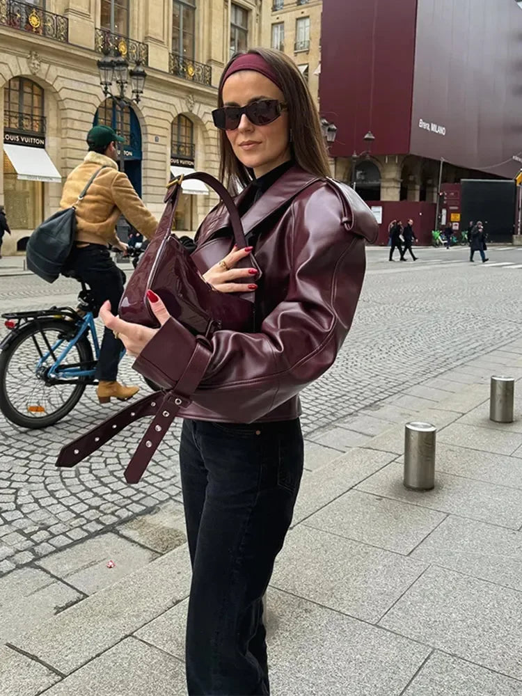 Talia Oversized Belted Biker Jacket, detail view