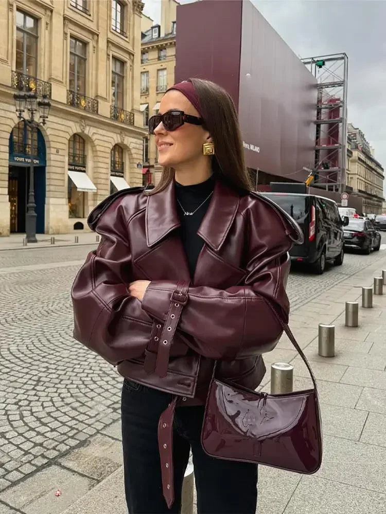 Talia Oversized Belted Biker Jacket, front view