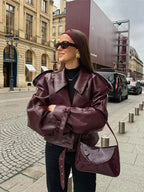 Talia Oversized Belted Biker Jacket, front view
