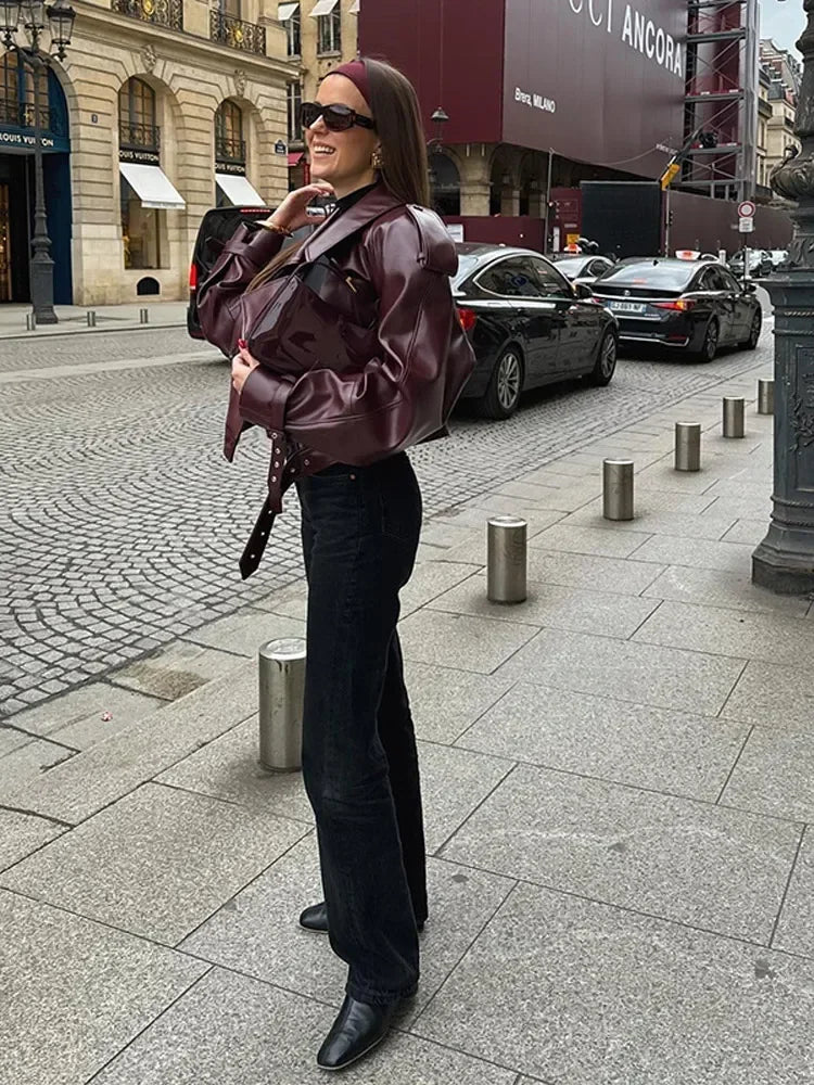 Talia Oversized Belted Biker Jacket, side view