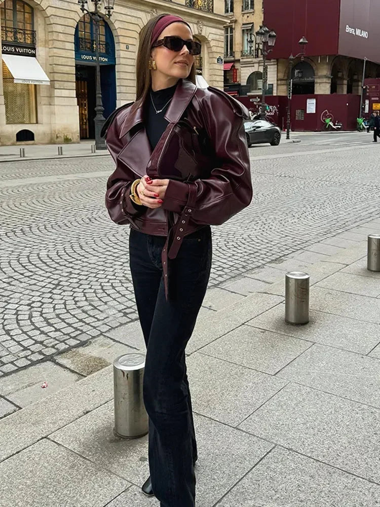 Talia Oversized Belted Biker Jacket, styled view