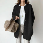 Teagan Oversized Crew Neck Snap Cardigan, Black