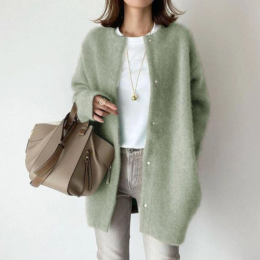 Teagan Oversized Crew Neck Snap Cardigan, Green