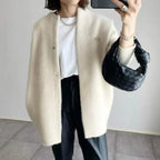 Teagan Oversized Crew Neck Snap Cardigan, White