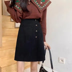 Tessa corduroy mini skirt with high waist and asymmetric button-front detail