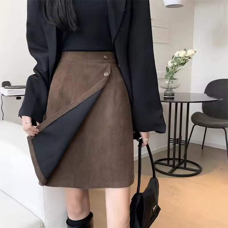 Tessa high-waist corduroy mini skirt with asymmetric front panel detail