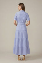 Thea tiered button-down striped midi dress, back view