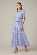 Thea tiered button-down striped midi dress, Blue