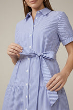 Thea tiered button-down striped midi dress, detail view