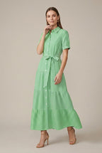 Thea tiered button-down striped midi dress, Green