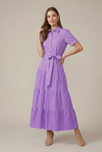 Thea tiered button-down striped midi dress, Purple