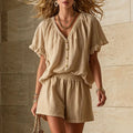 Theodora button-front top and shorts set, view 1