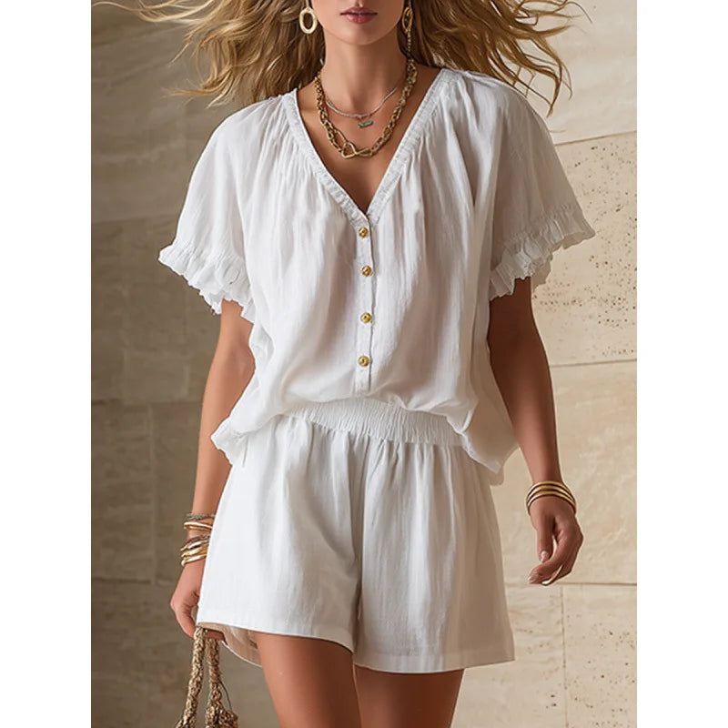 Theodora button-front top and shorts set, view 4