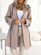 Valentina Long Sporty-Chic Hooded Jacket, Beige