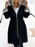 Valentina Long Sporty-Chic Hooded Jacket, Black