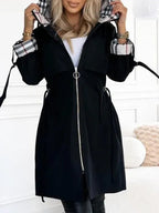 Valentina Long Sporty-Chic Hooded Jacket, Black