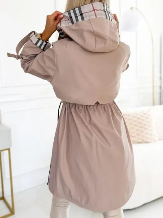 Valentina Long Sporty-Chic Hooded Jacket, detail view
