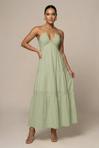 Genevieve Maxi Dress Halter Tiered Bow-Back