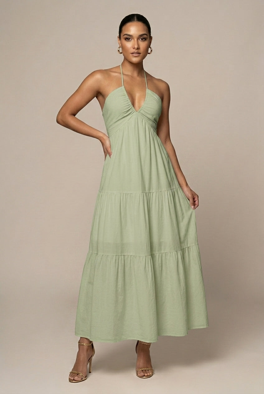 Genevieve Maxi Dress Halter Tiered Bow-Back