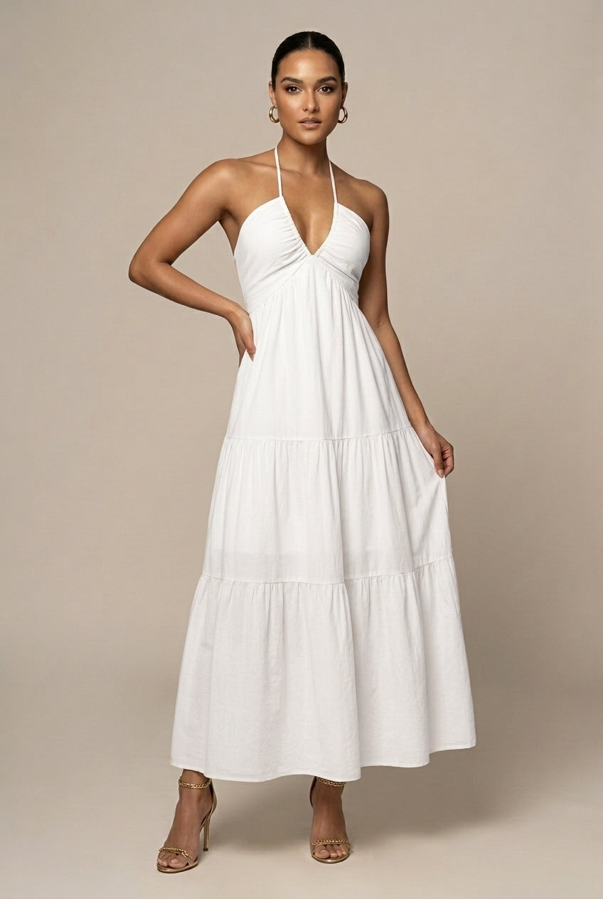 Genevieve Maxi Dress Halter Tiered Bow-Back