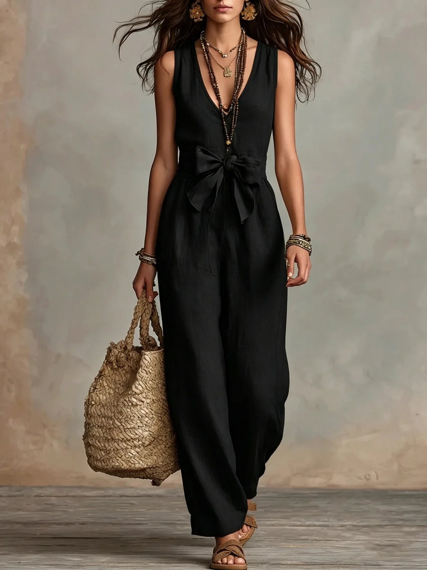 Verena front-tie wide-leg jumpsuit, view 2