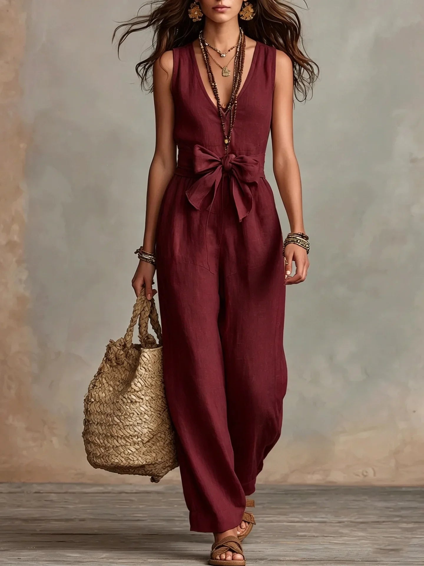 Verena front-tie wide-leg jumpsuit, view 3