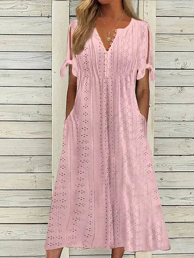 Vesper eyelet lace-up V-neck midi dress, view 1