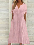 Vesper eyelet lace-up V-neck midi dress, view 1