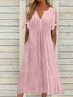 Vesper eyelet lace-up V-neck midi dress, view 1