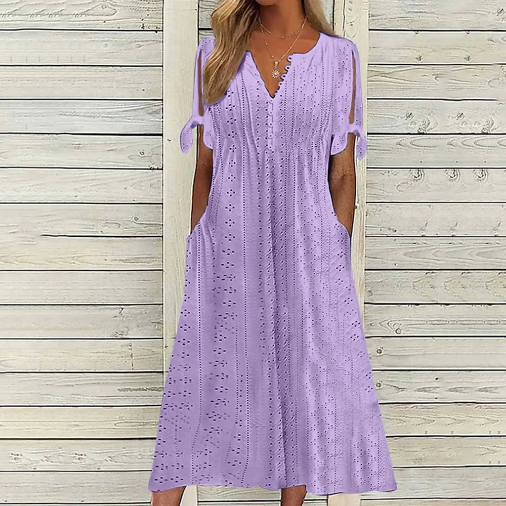 Vesper eyelet lace-up V-neck midi dress, view 2