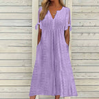 Vesper eyelet lace-up V-neck midi dress, view 2