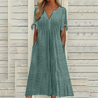 Vesper eyelet lace-up V-neck midi dress, view 4