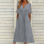 Vesper eyelet lace-up V-neck midi dress, view 6