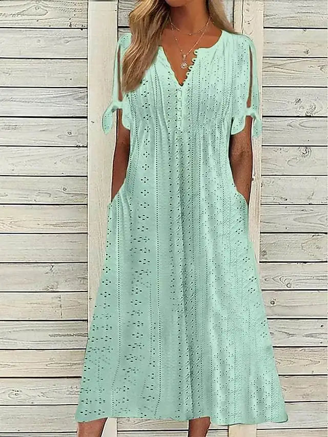Vesper eyelet lace-up V-neck midi dress, view 7