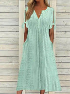 Vesper eyelet lace-up V-neck midi dress, view 7