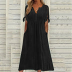 Vesper eyelet lace-up V-neck midi dress, view 8