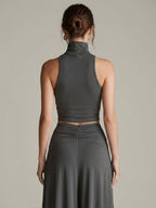 Vespera evening halter cutout wide-leg two-piece set, back view